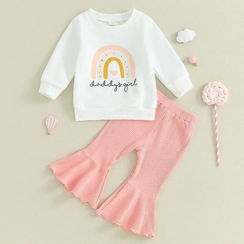 0731 03y Toddler Kids Fall Pants Sets Long Sleeve Letter Rainbow Print Sweatshirt Tops Flared Pants Setskids Outfit Sets