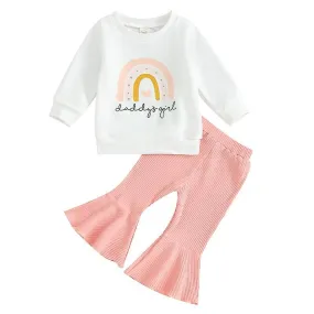 0731 03y Toddler Kids Fall Pants Sets Long Sleeve Letter Rainbow Print Sweatshirt Tops Flared Pants Setskids Outfit Sets