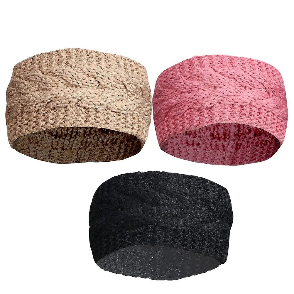 3pcs Woolen Yarn Woven Hairband Warm Wide-edged Hairband Knitting Hairband