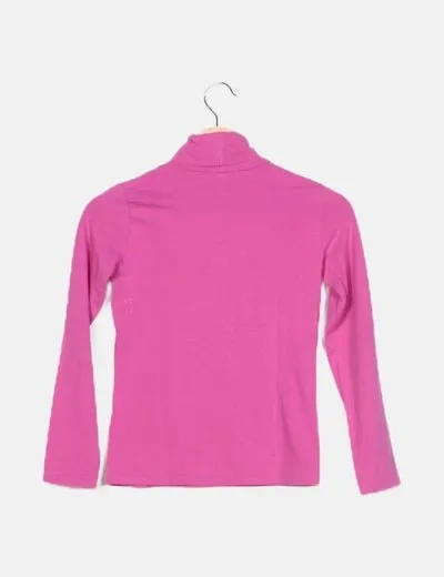 Benetton Camiseta rosa cuello vuelto