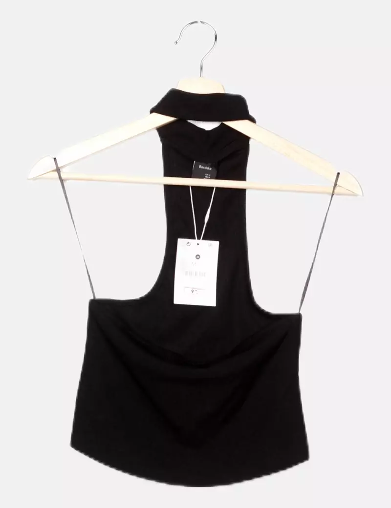 Bershka Crop top cuello halter negro