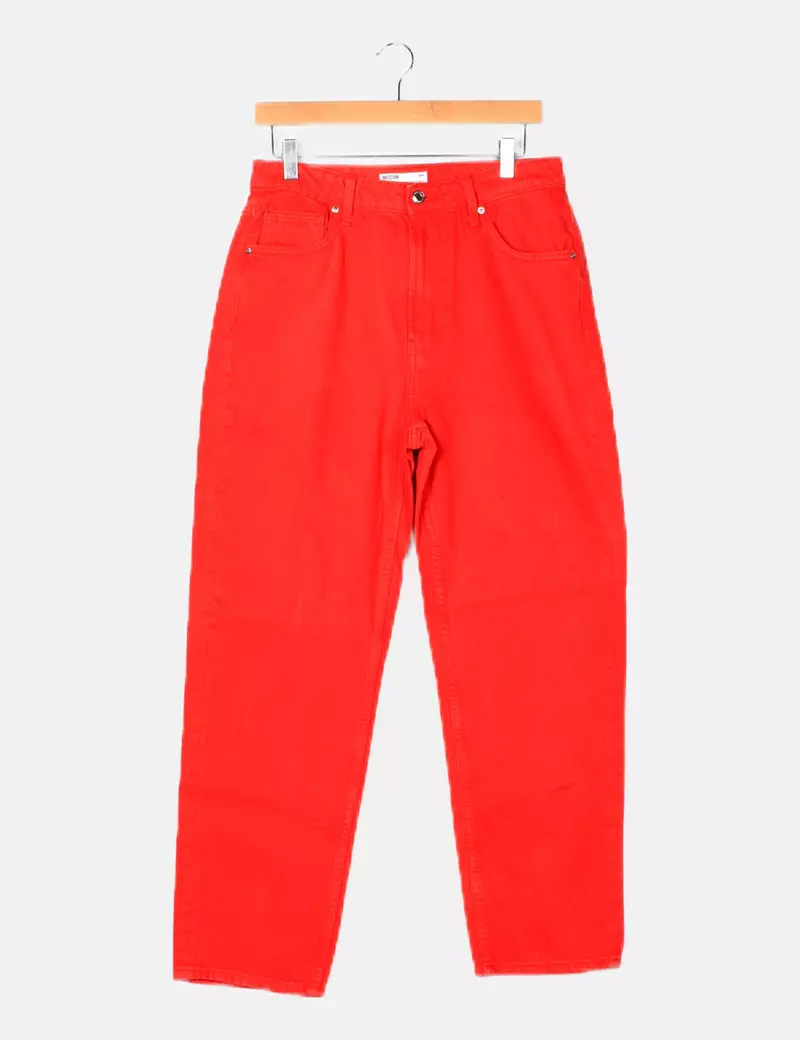 Bershka Jeans denim mom fit rojo