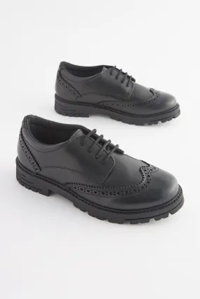 Black Matt - Zapatos Oxford escolares de cordones gruesos de cuero