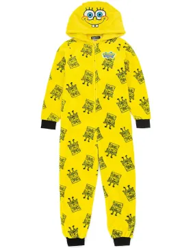 Bob Esponja SquarePants Unisex Niños Onesie Amarillo Novedad Capucha de personaje 3D con cuerpo de impresión de todo