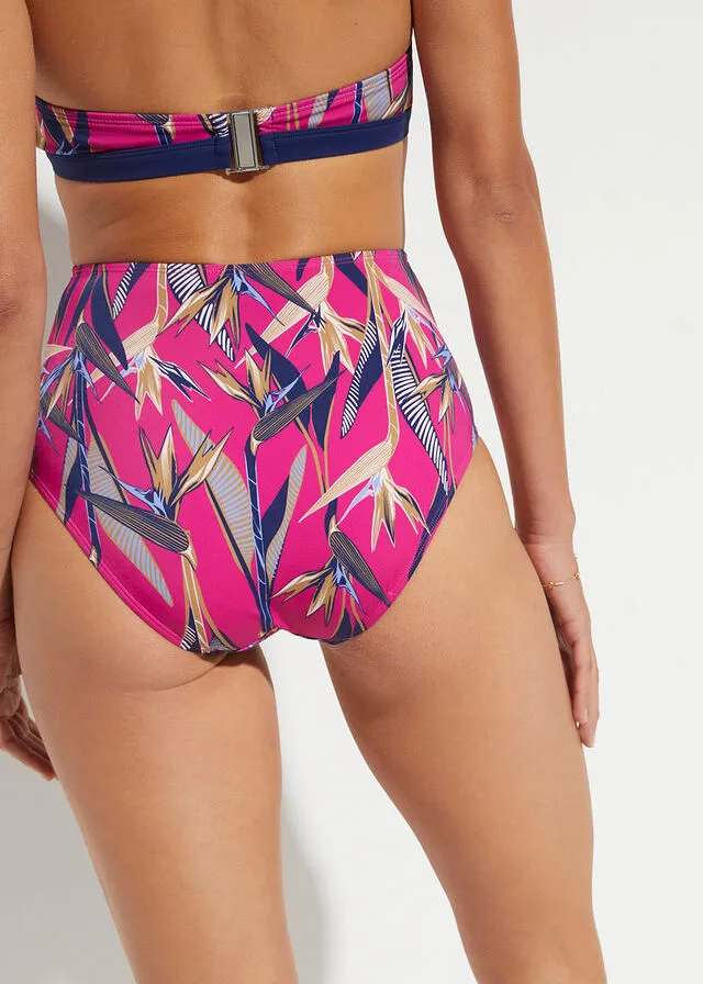 Braga de bikini de tiro alto Azul marino-fucsia estampado