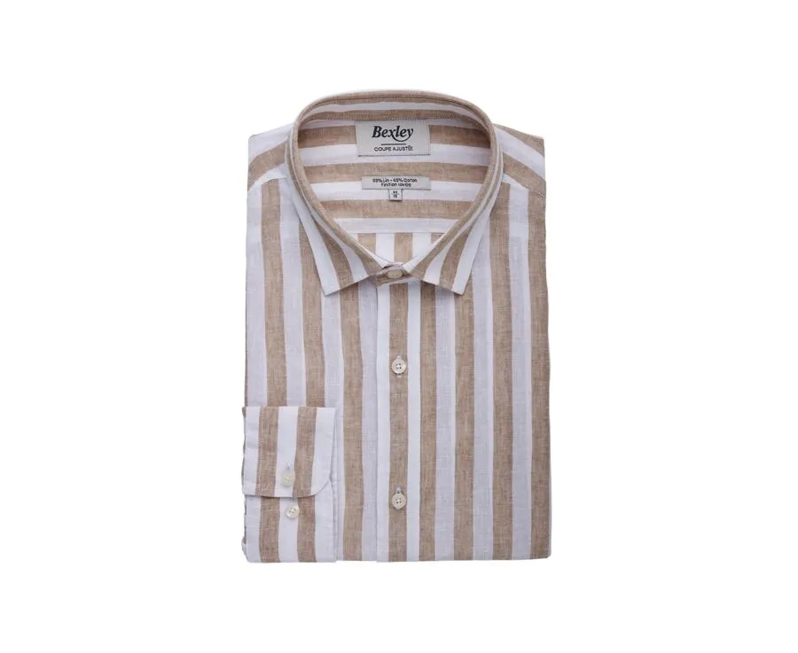 Camel & White striped cotton linen shirt - BRUNIEN