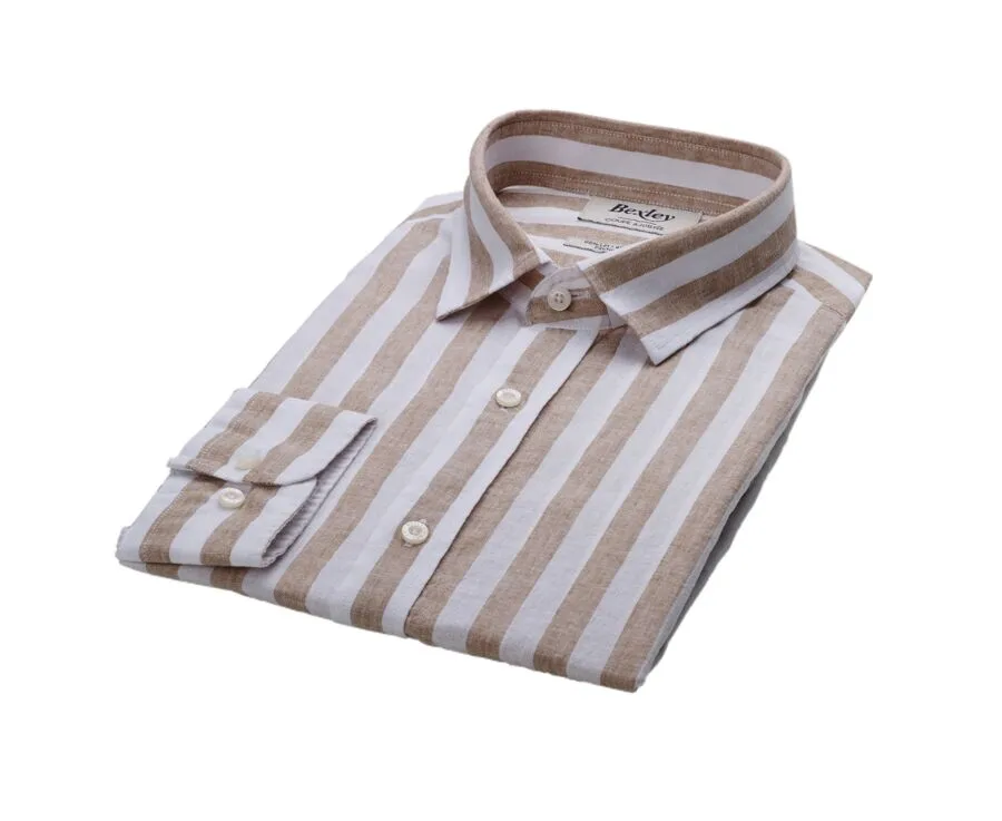 Camel & White striped cotton linen shirt - BRUNIEN