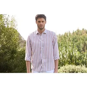 Camel & White striped cotton linen shirt - BRUNIEN