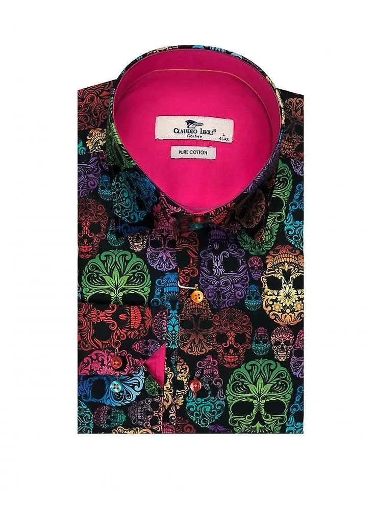 Camisa Claudio Lugli Skull Design Hombre Negro