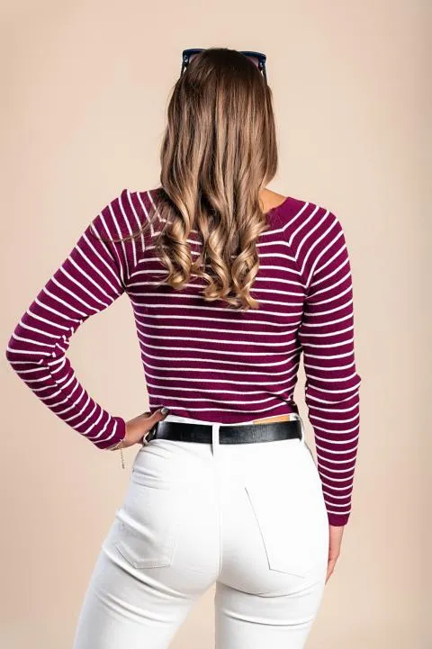 Camisa de punto con estampado de rayas, fucsia