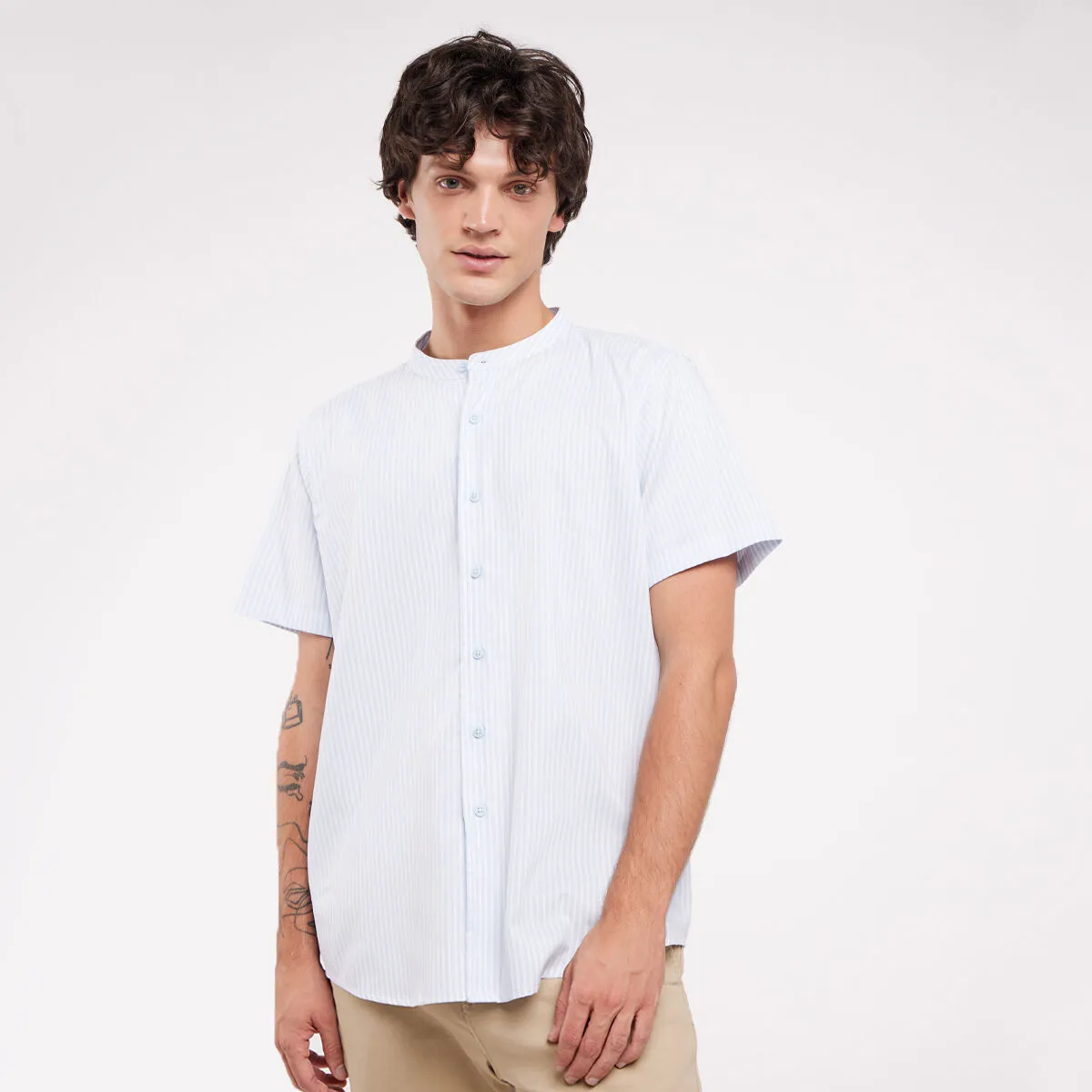 Camisa Hombre Cuello Neru Lineas