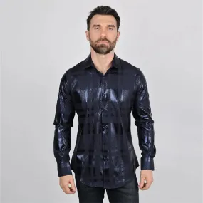 Camisa Platini Modern Fit Stretch Foiled Navy Long Sleeve