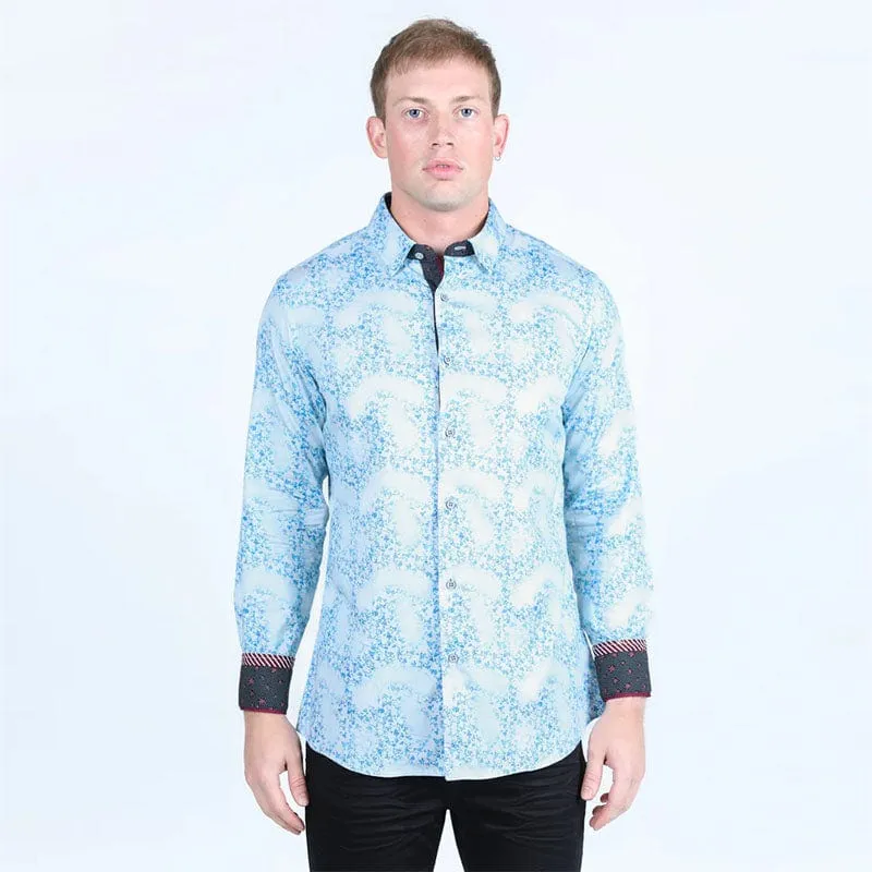 Camisa Platini Satin Cotton/Spandex Long Sleeve Blue