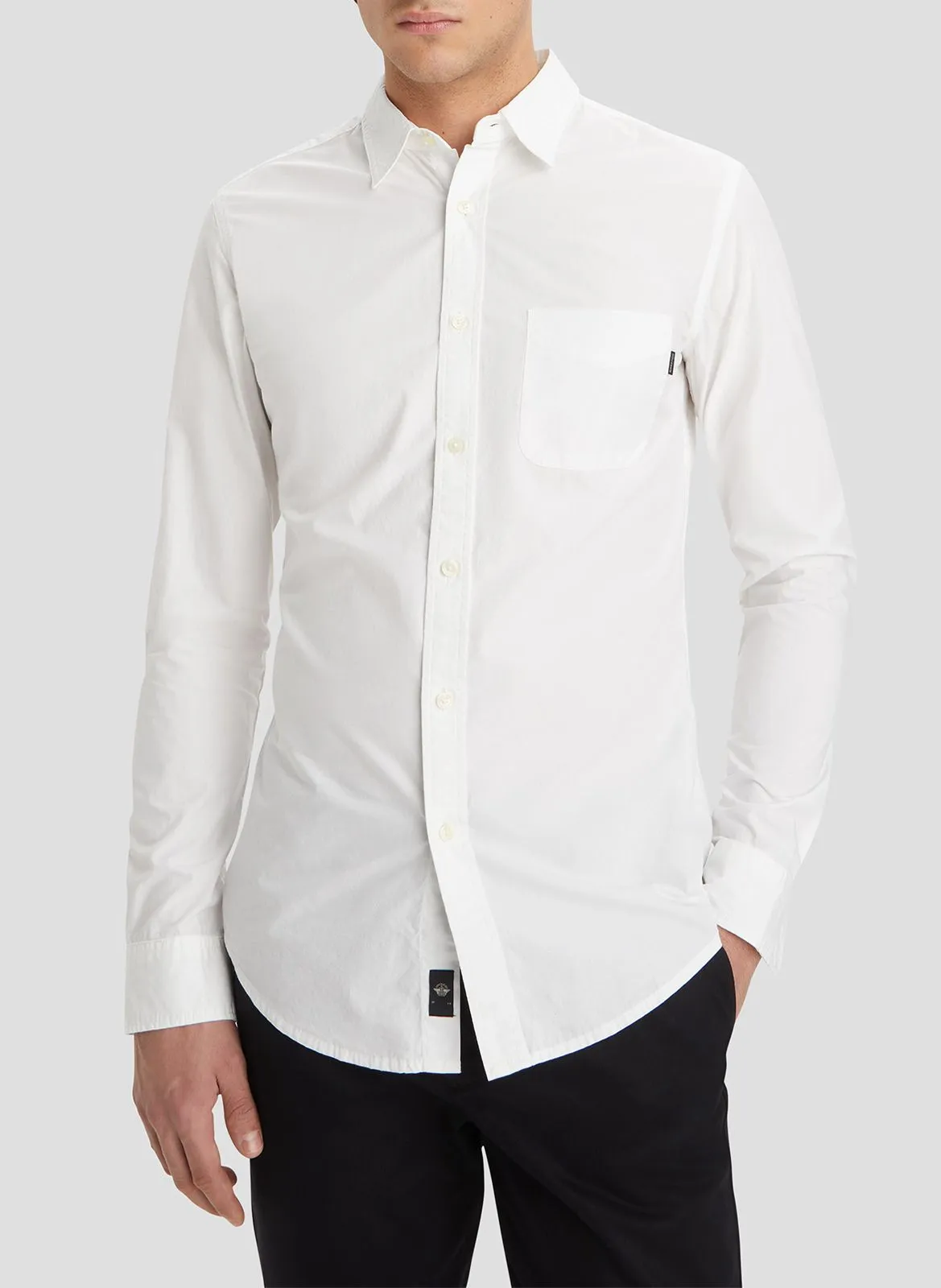 Camisa slim fit de rayas de mezcla de algodón en blanco