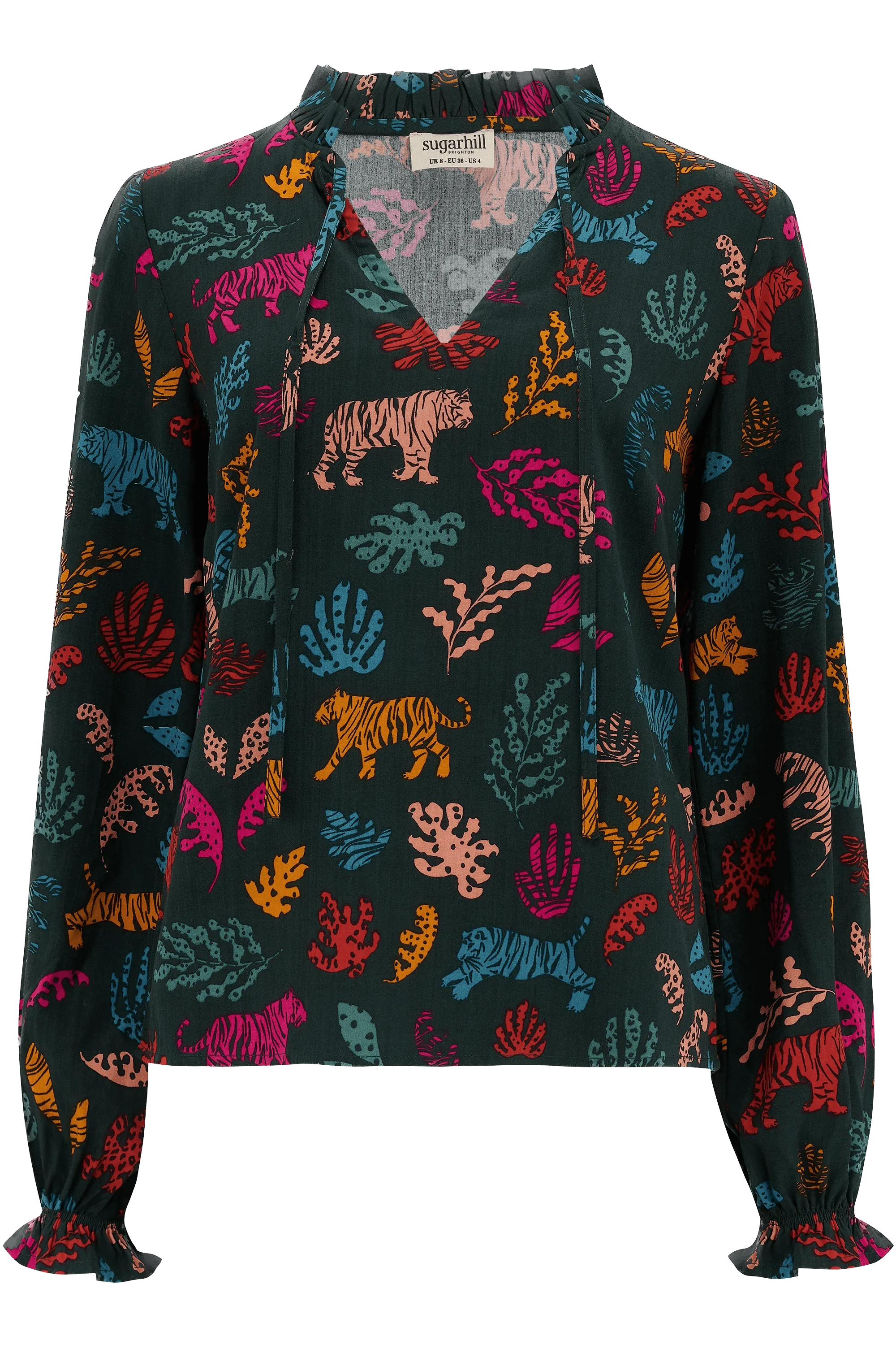 Camisa Sugarhill Candice Frill Dark Green Tiger Cutouts