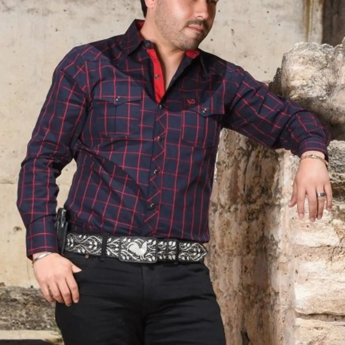 Camisa Vaquera White Diamonds Color Rojo a Cuadros WD-899