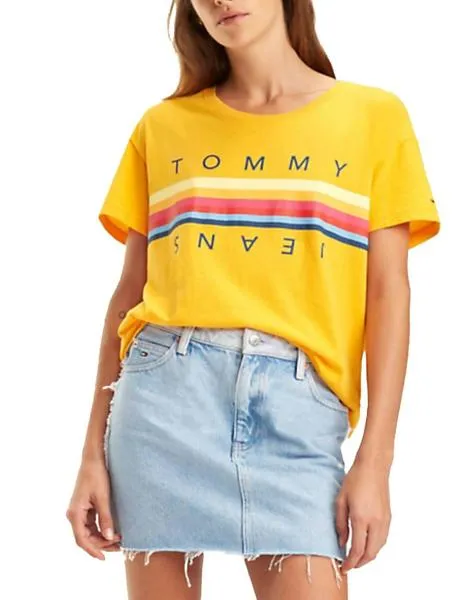 camiseta tommy jeans logo bandera multicolor amarillo