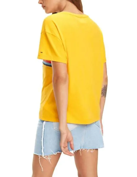 camiseta tommy jeans logo bandera multicolor amarillo