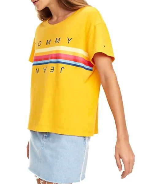 camiseta tommy jeans logo bandera multicolor amarillo