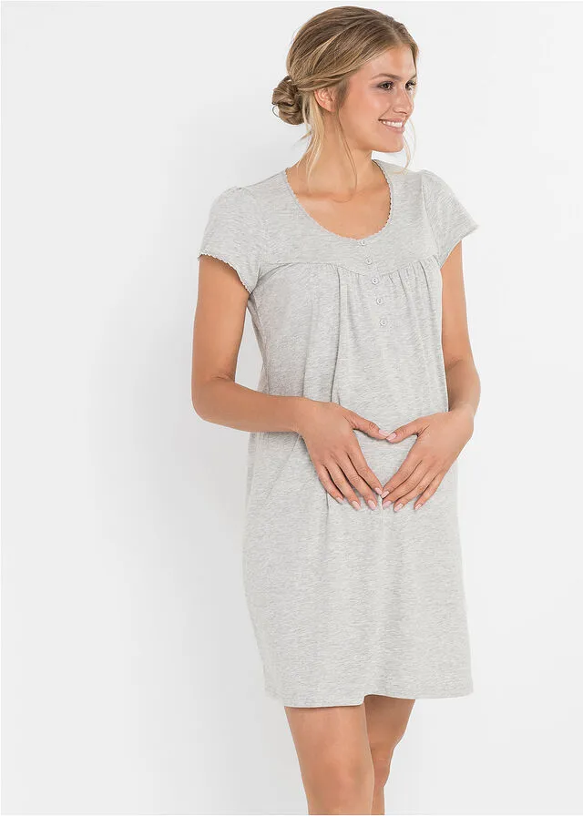 Camisón de lactancia de algodón orgánico Gris claro jaspeado