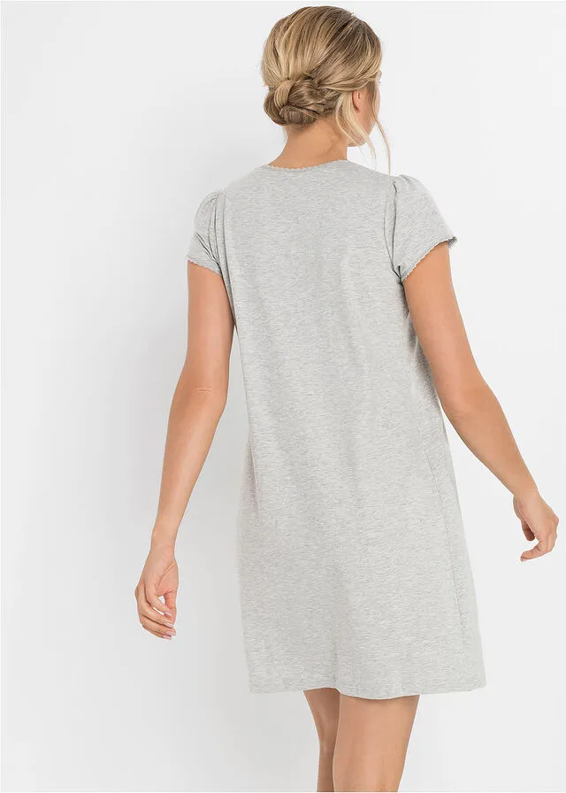 Camisón de lactancia de algodón orgánico Gris claro jaspeado