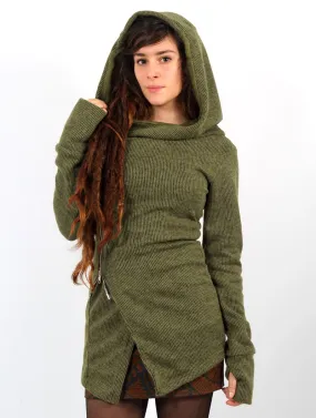 Chaqueta cruzada con cremallera y capucha Akriti, Verde oliva