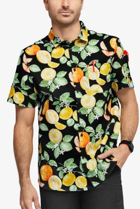 CHEF 360 Men's Short Sleeve Citrus Harvest Print Stretch Shirt