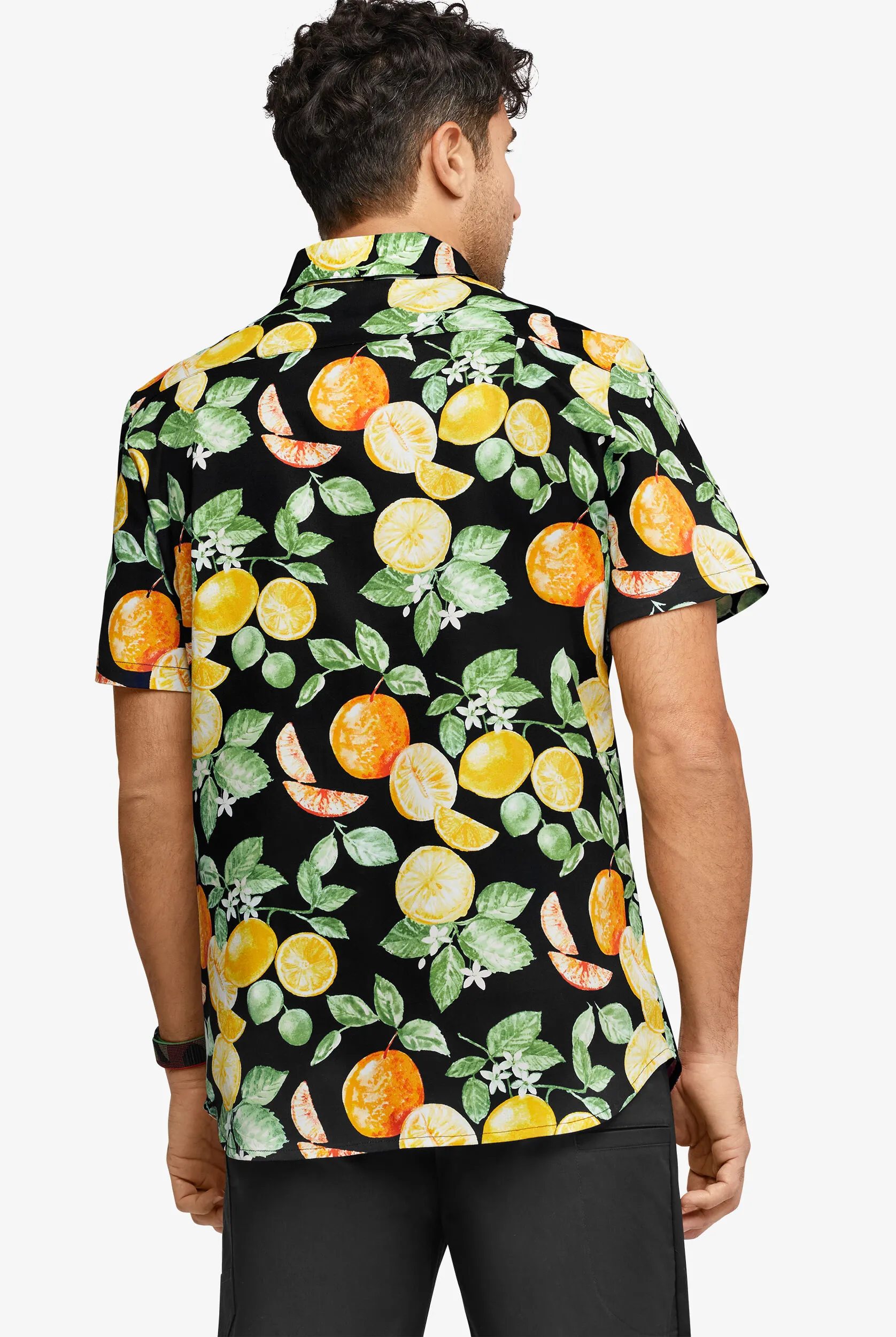 CHEF 360 Men's Short Sleeve Citrus Harvest Print Stretch Shirt