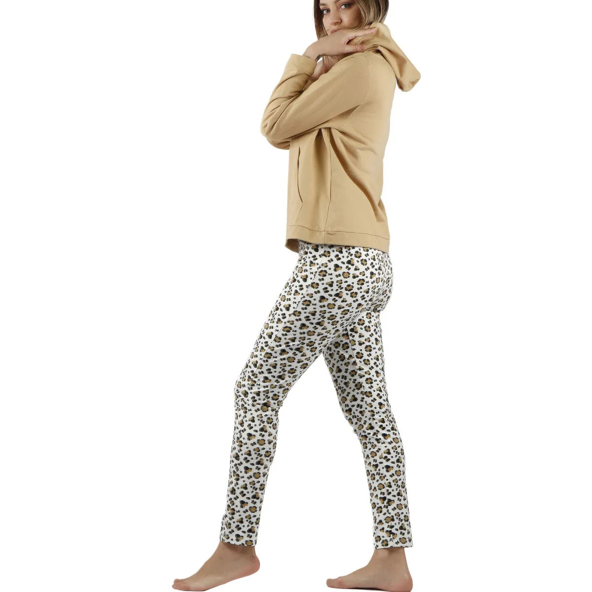 Conjunto de pijama pantalón top con capucha Minnie Leopardo