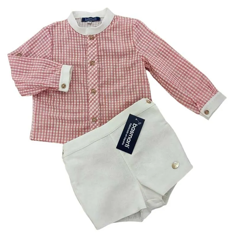 Conjunto niño Bas Martí camisa vichy rosa y bombachito blanco