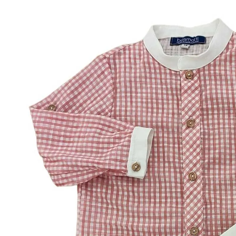 Conjunto niño Bas Martí camisa vichy rosa y bombachito blanco