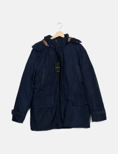 Cortefiel Parka azul marino pelo capucha