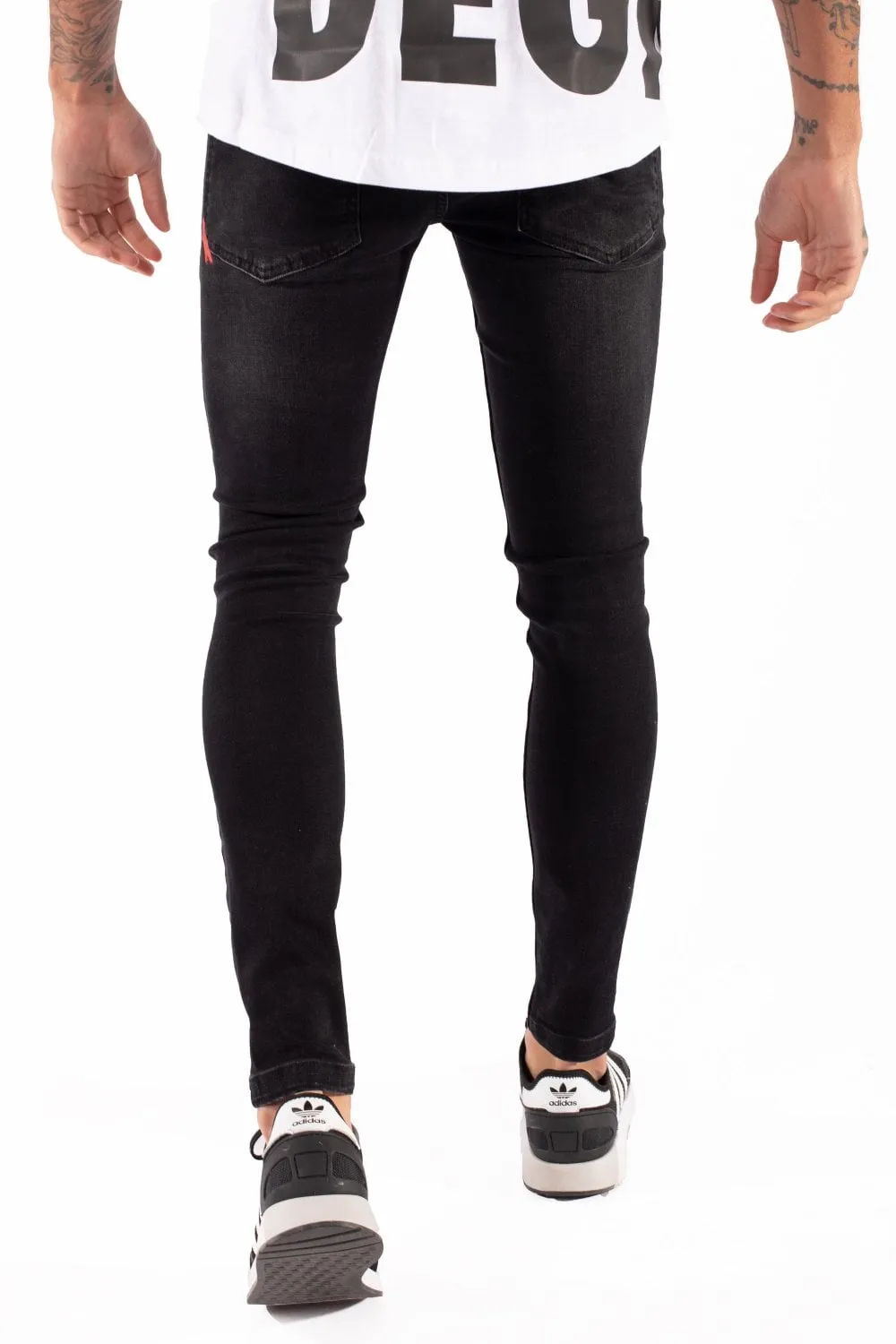 ESSENTIAL SUPER STRETCH DISTRESSED JEANS SKINNY FIT JET BLACK WA