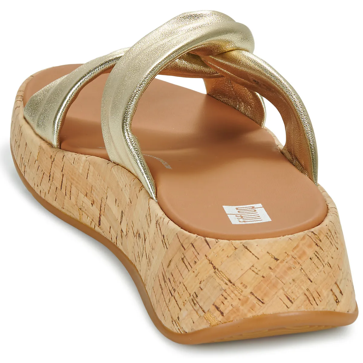 F-Mode Leather-Twist Flatform Slides (Cork Wrap)