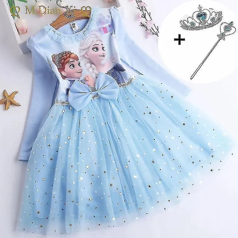 Girls Princess Elsa Fall Dresses Long Sleeve Anna Dresses Kids Birthday Party Prom Dress Whbyv