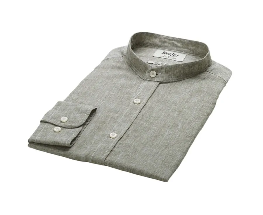 Green Khaki Chambray cotton linen shirt - ELIBERT