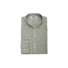 Green Khaki Chambray cotton linen shirt - ELIBERT