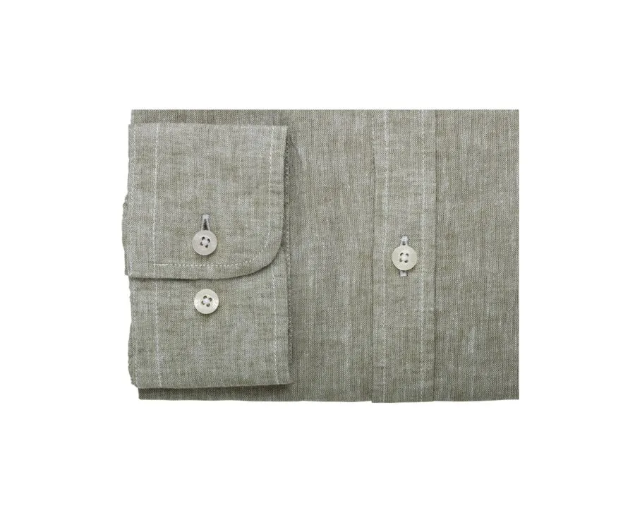 Green Khaki Chambray cotton linen shirt - ELIBERT