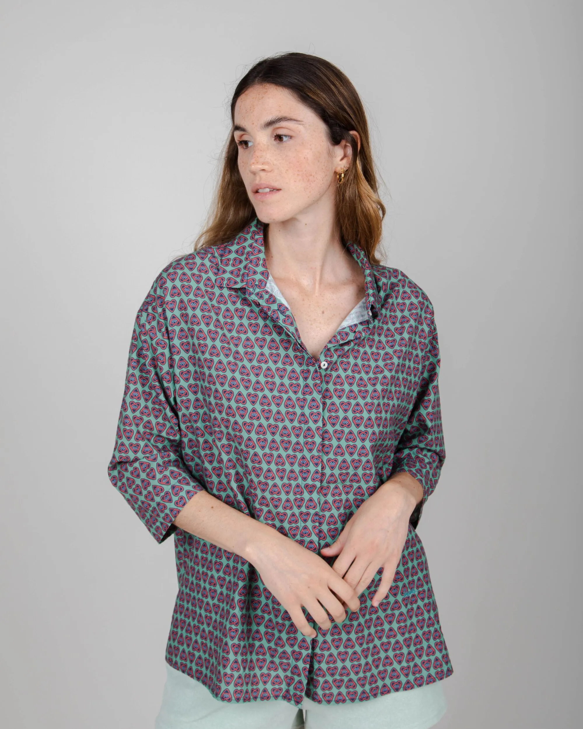 Heart 3/4 Sleeve Regular Blouse Light Morera