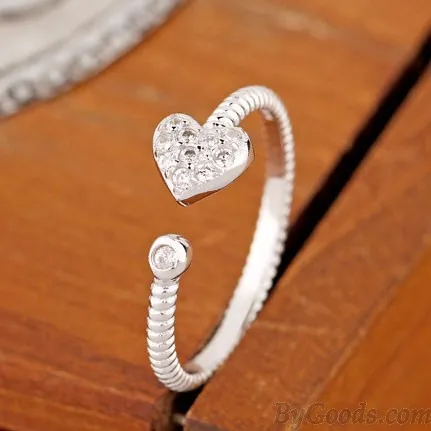 Heart Dough Twist Pattern Rhinestone Opening Ring