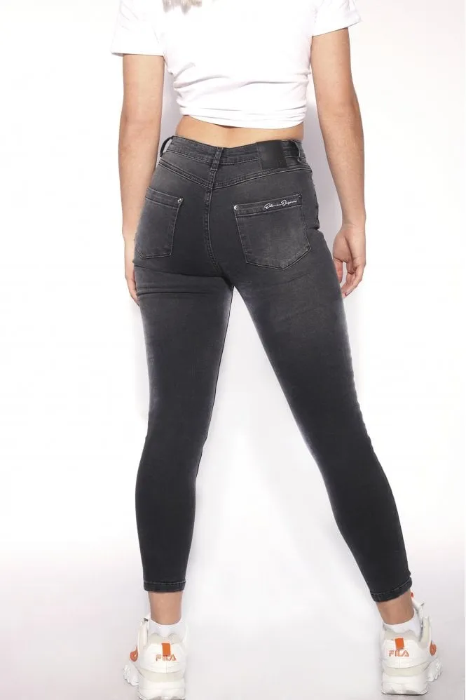 HIGH WAISTED RIP AND REPAIR SKINNY JEANS WASHED BLACK