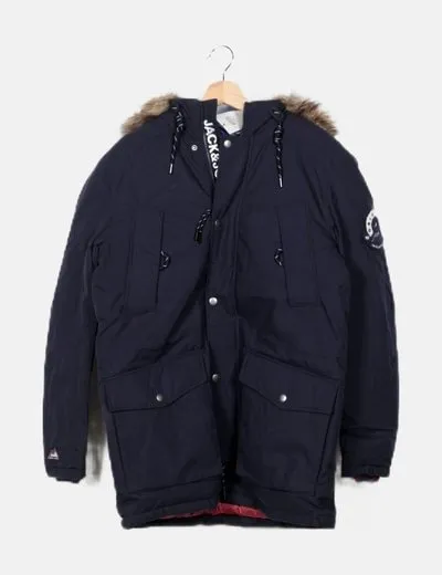 Jack & Jones Parka azul capucha