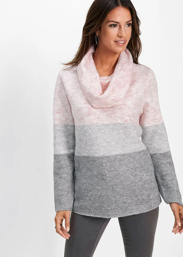 Jersey de cuello alto Rosa pálido/gris claro/gris jaspeado