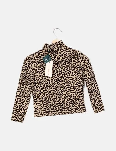 KIDS ONLY Camiseta beige animal print cuello alto