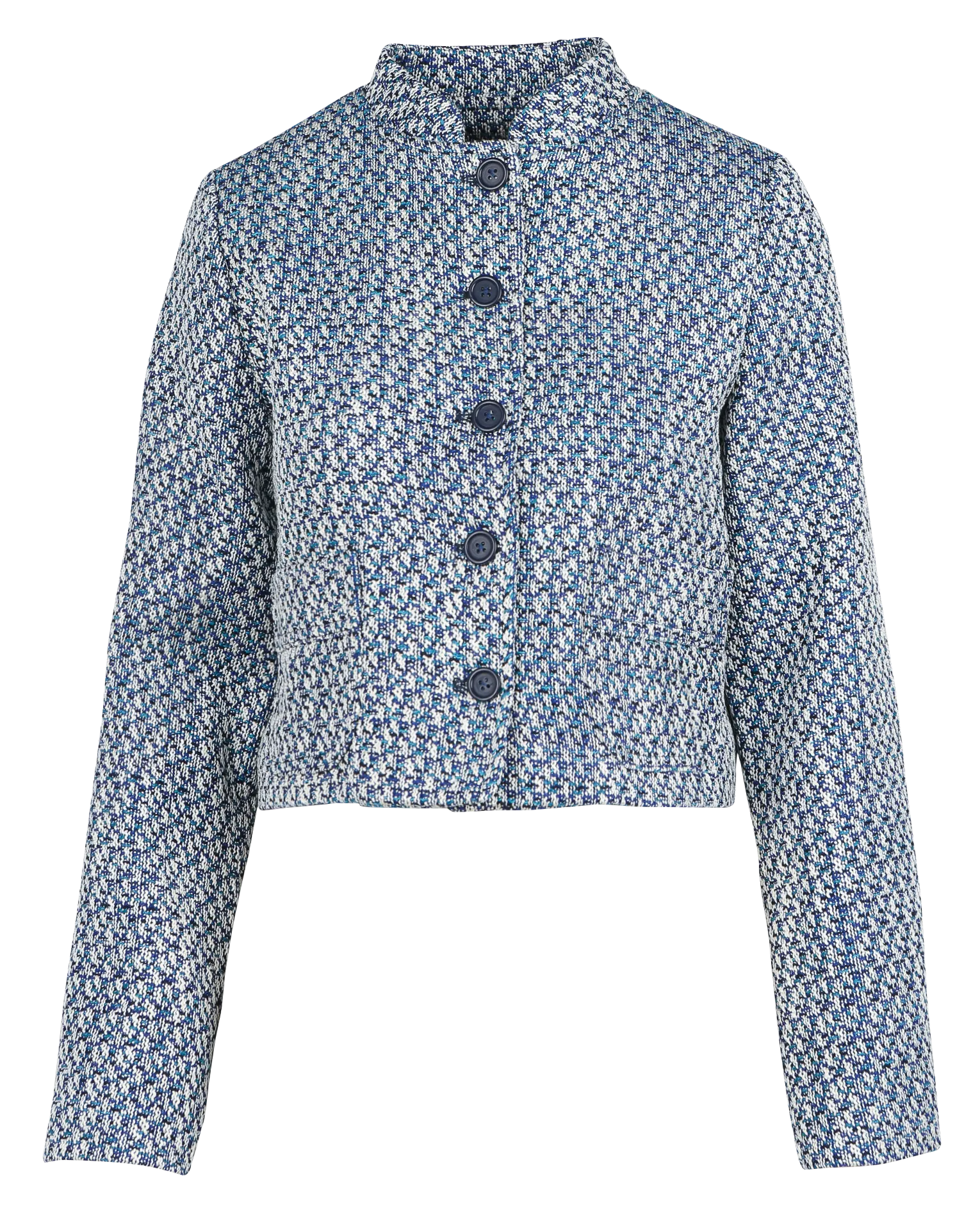 LA FEE MARABOUTEE Chaqueta corta recta de jacquard con cuello mao en azul