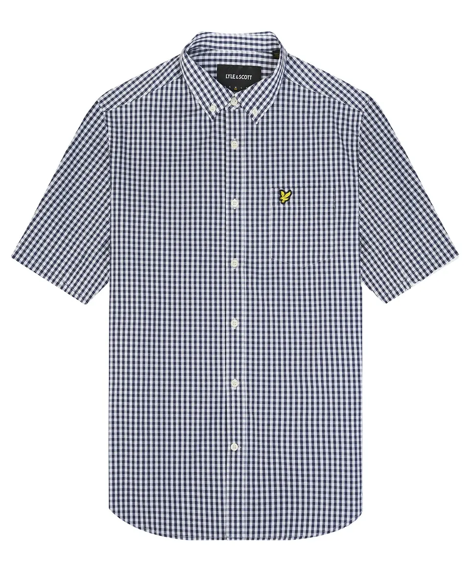 LYLE & SCOTT SHORT SLEEVE SLIM FIT GINGHAM SHIRT NAVY & WHITE