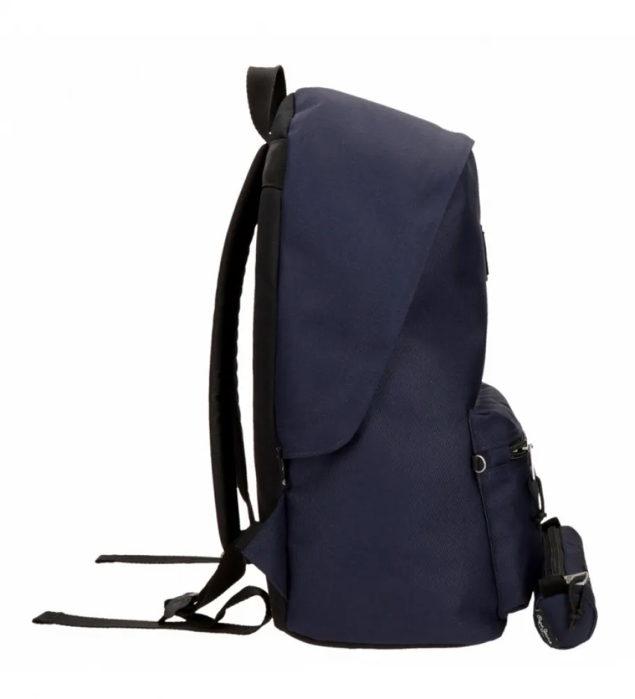 Mochila Aris + Estuche Azul Marino -31x44x17.5cm-