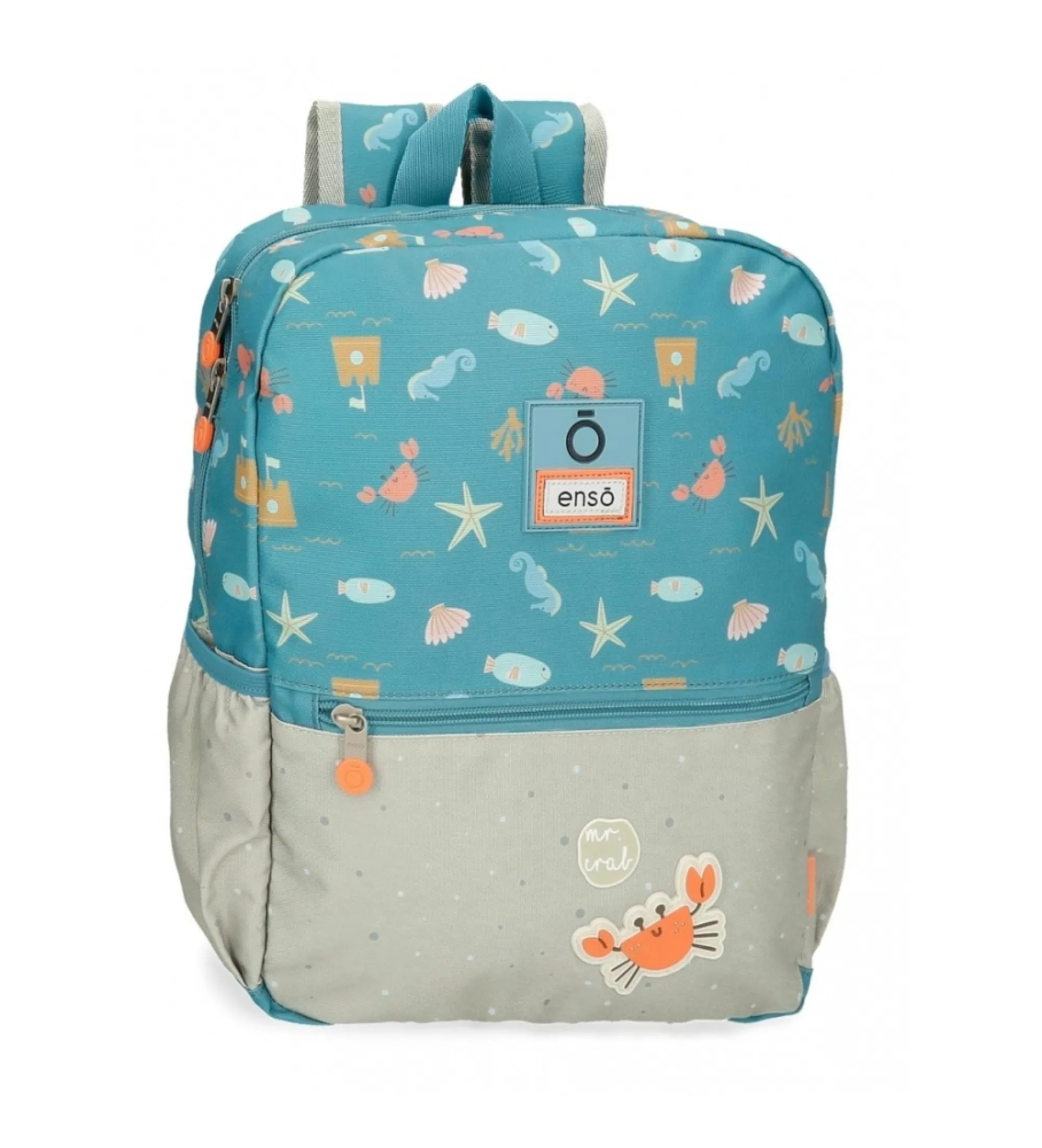 Mochila de paseo Enso Mr Crab 32cm adaptable a carro azul