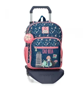 Mochila escolar Ciao Bella 38 cm con carro marino