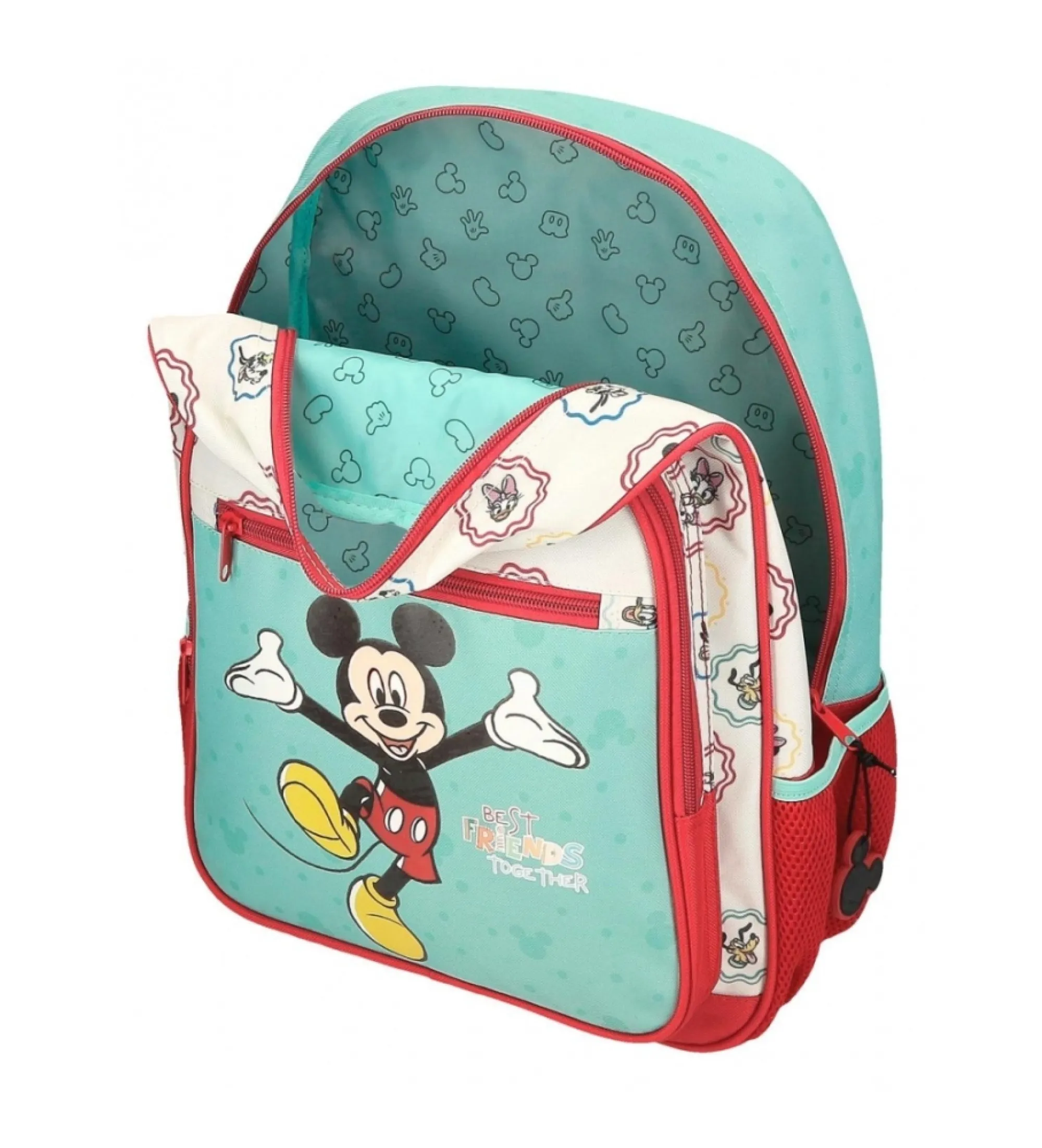 Mochila escolar Mickey Best friends together adaptable a carro multicolor